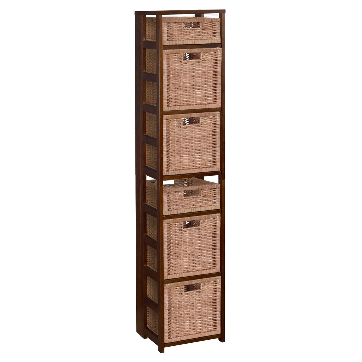 Square Folding Bookcase with Wicker Storage Baskets I520