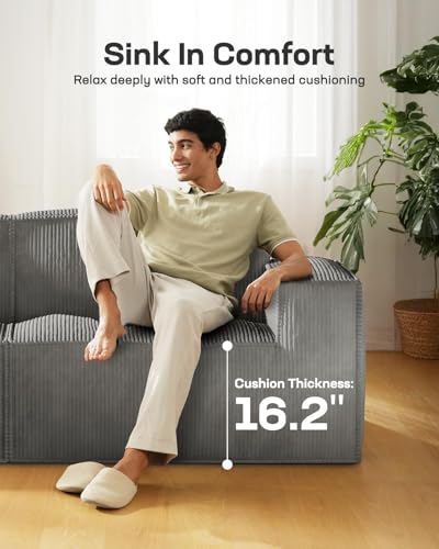 111" L-Shape Corduroy Sectional Sofa with Ottoman J408