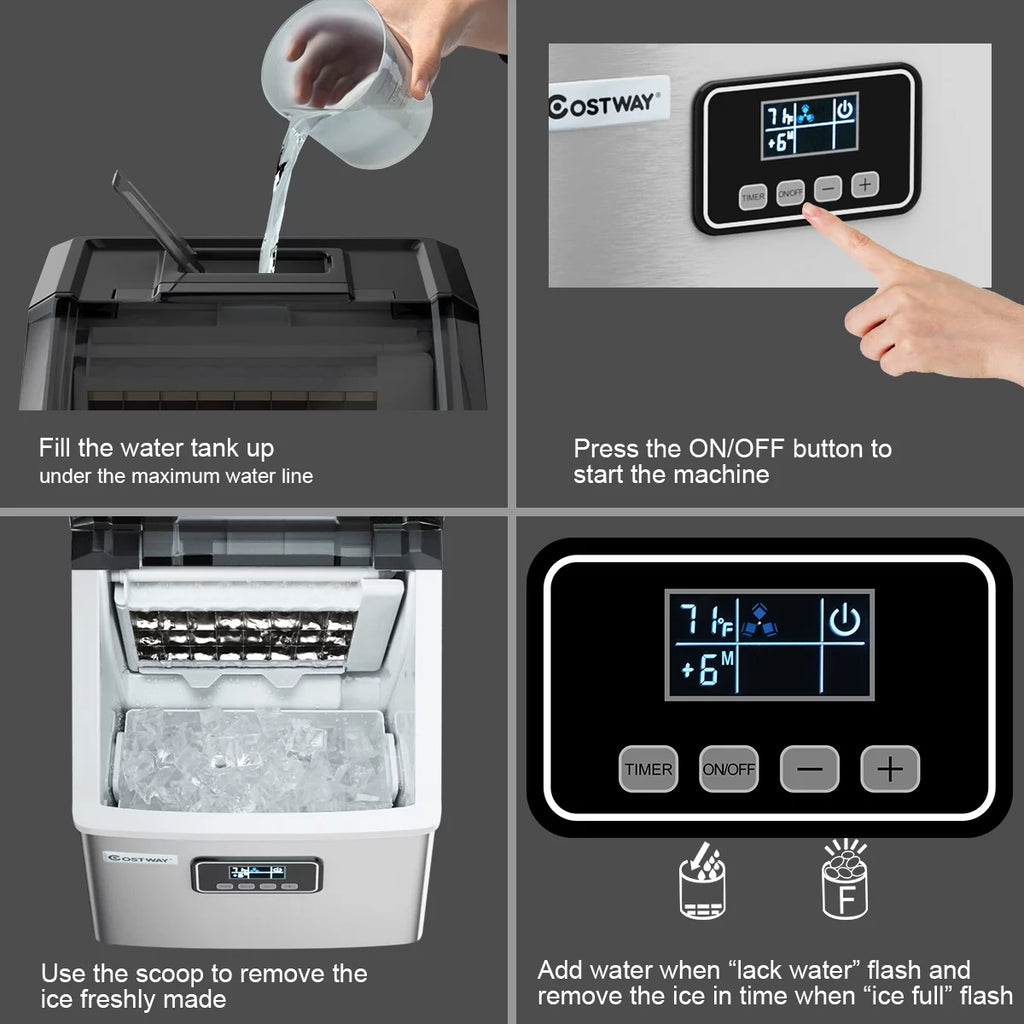 Stainless Steel Countertop Ice Maker Machine with LCD Display E522