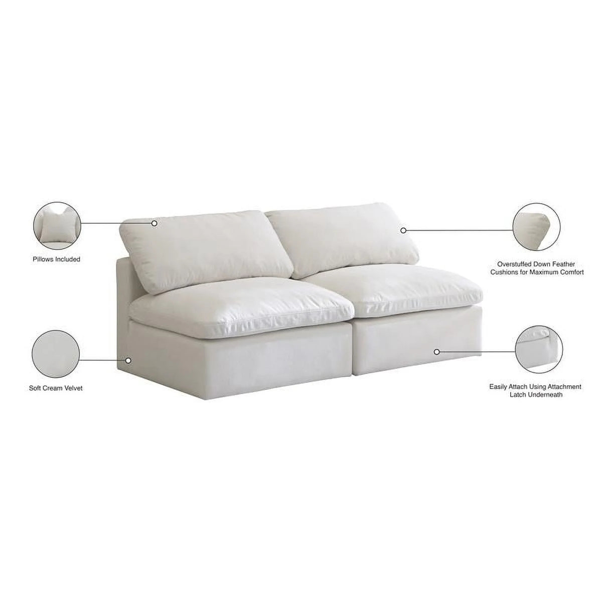 Cream Velvet Modular Armless Sofa X915