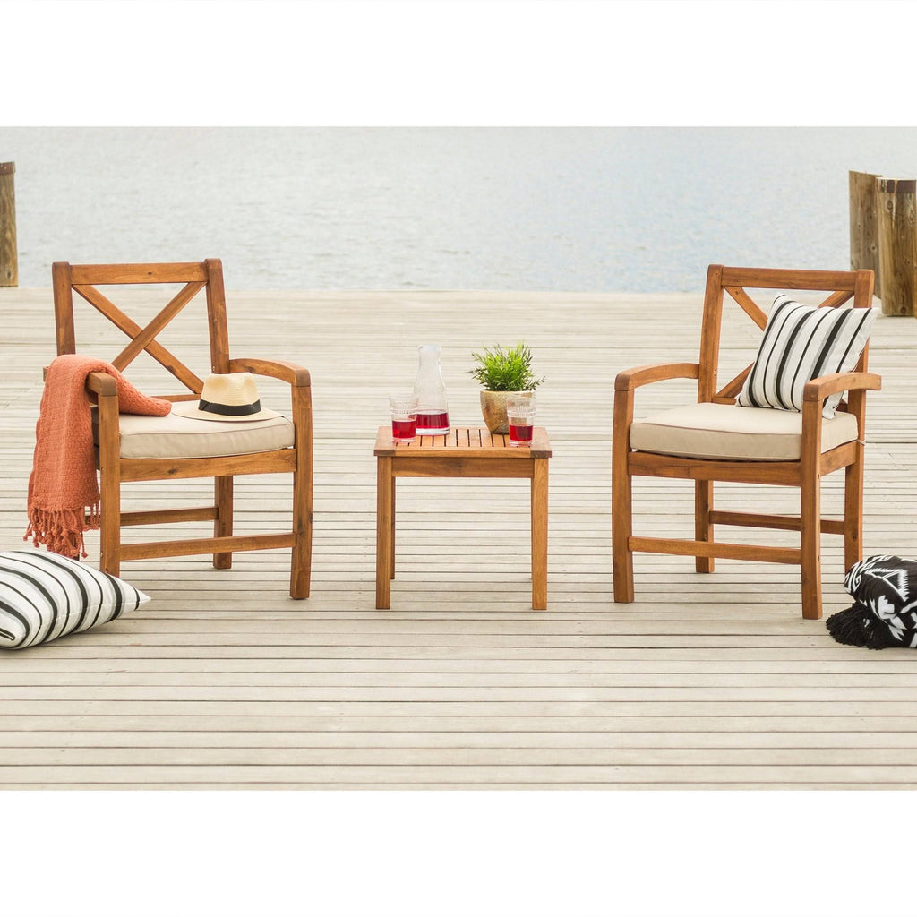 Brown 3-Piece Acacia Outdoor Chairs and Side Table Set D5084