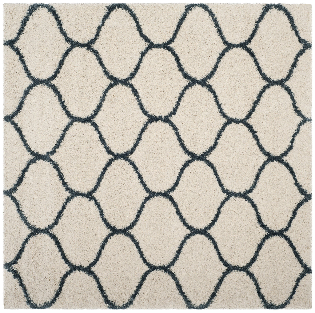 Ivory Slate Blue Geometric Shag Area Rug 7' x 7' Square F26960