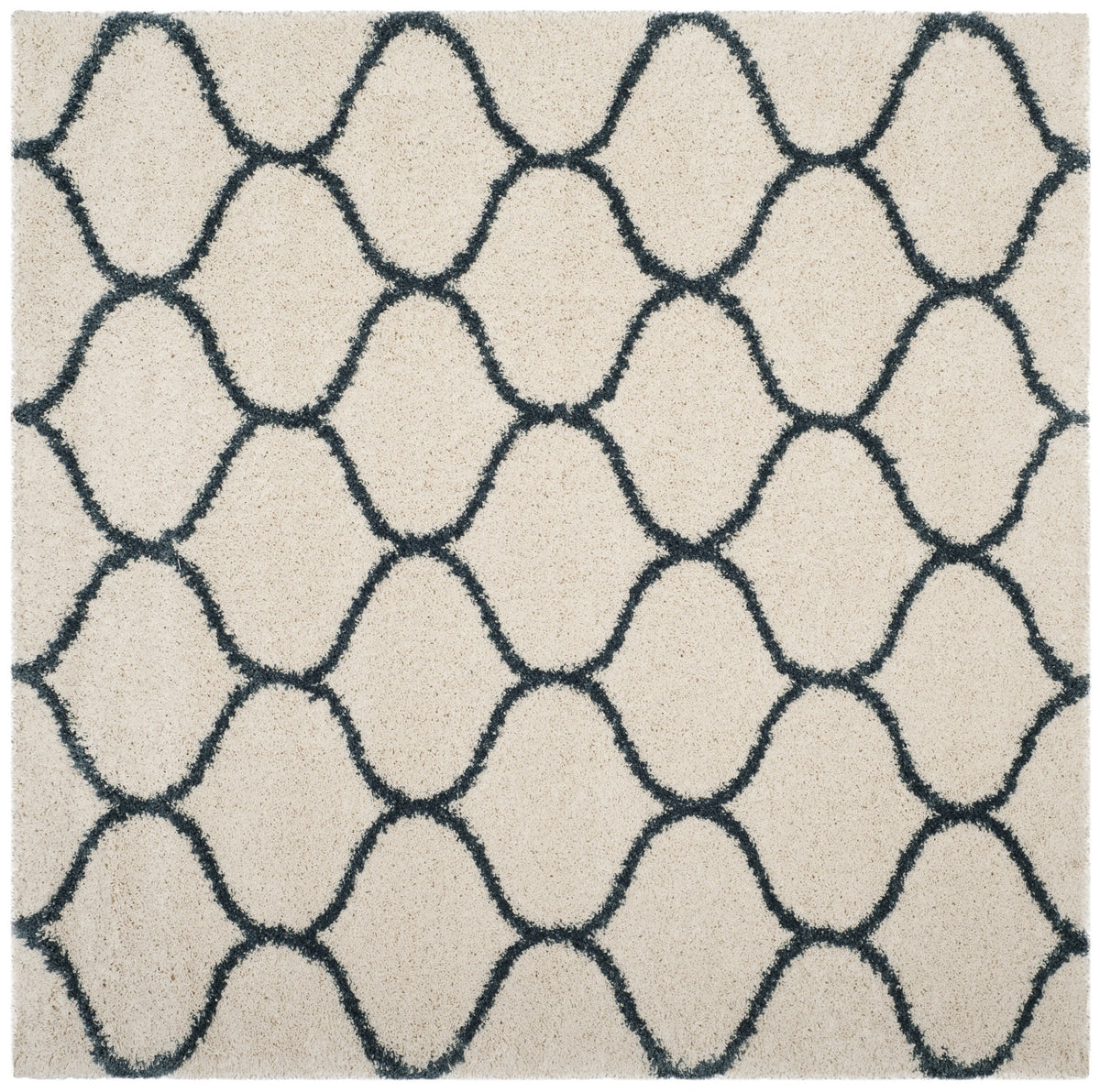 Ivory Slate Blue Geometric Shag Area Rug 7' x 7' Square F26960