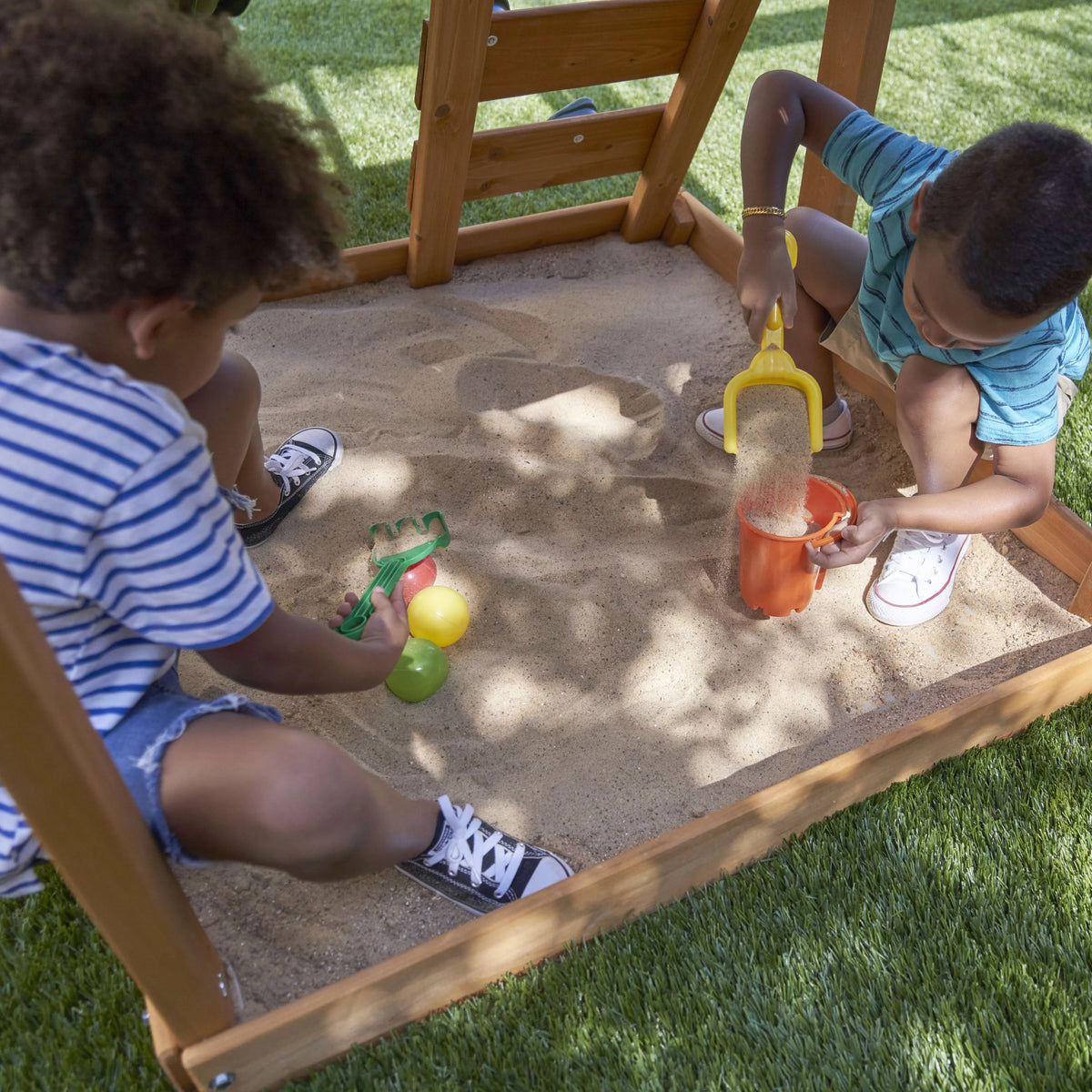Wooden Outdoor Swing Set with Slide and Rock Wall X817333