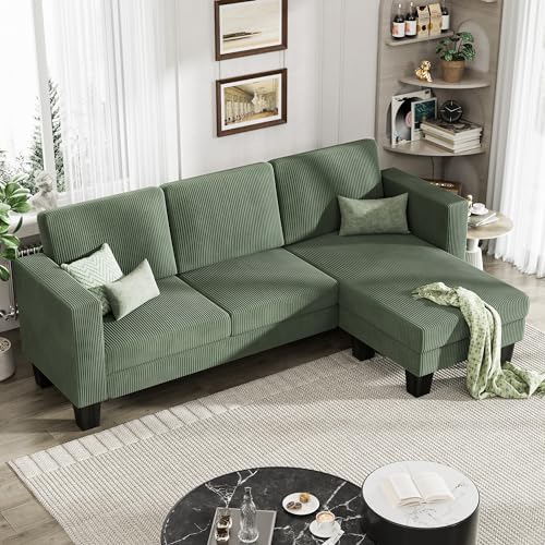 Cream Corduroy L-Shaped Convertible Sectional Sofa 3 Seater X831568