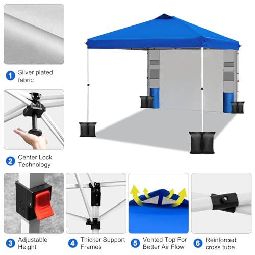 10x10 Pop Up Canopy Tent with 1 Sidewall and 6 Pockets Z59712