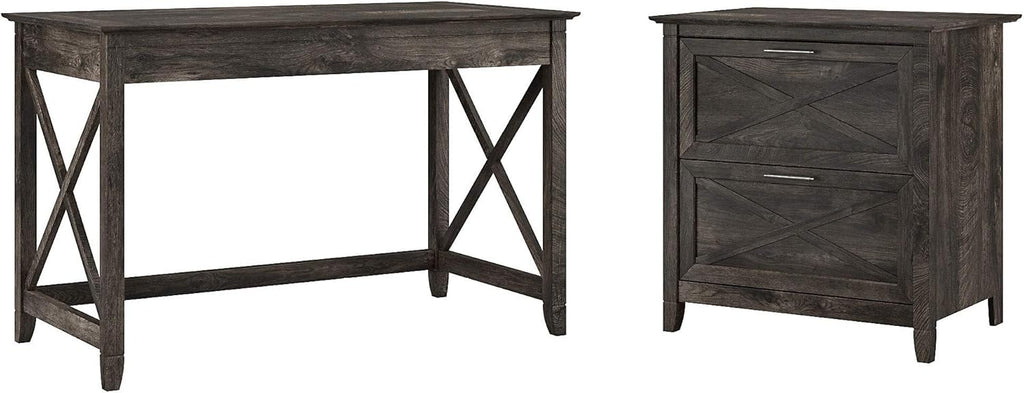 Linen White Oak Writing Desk with 2 Drawer File Cabinet B8729