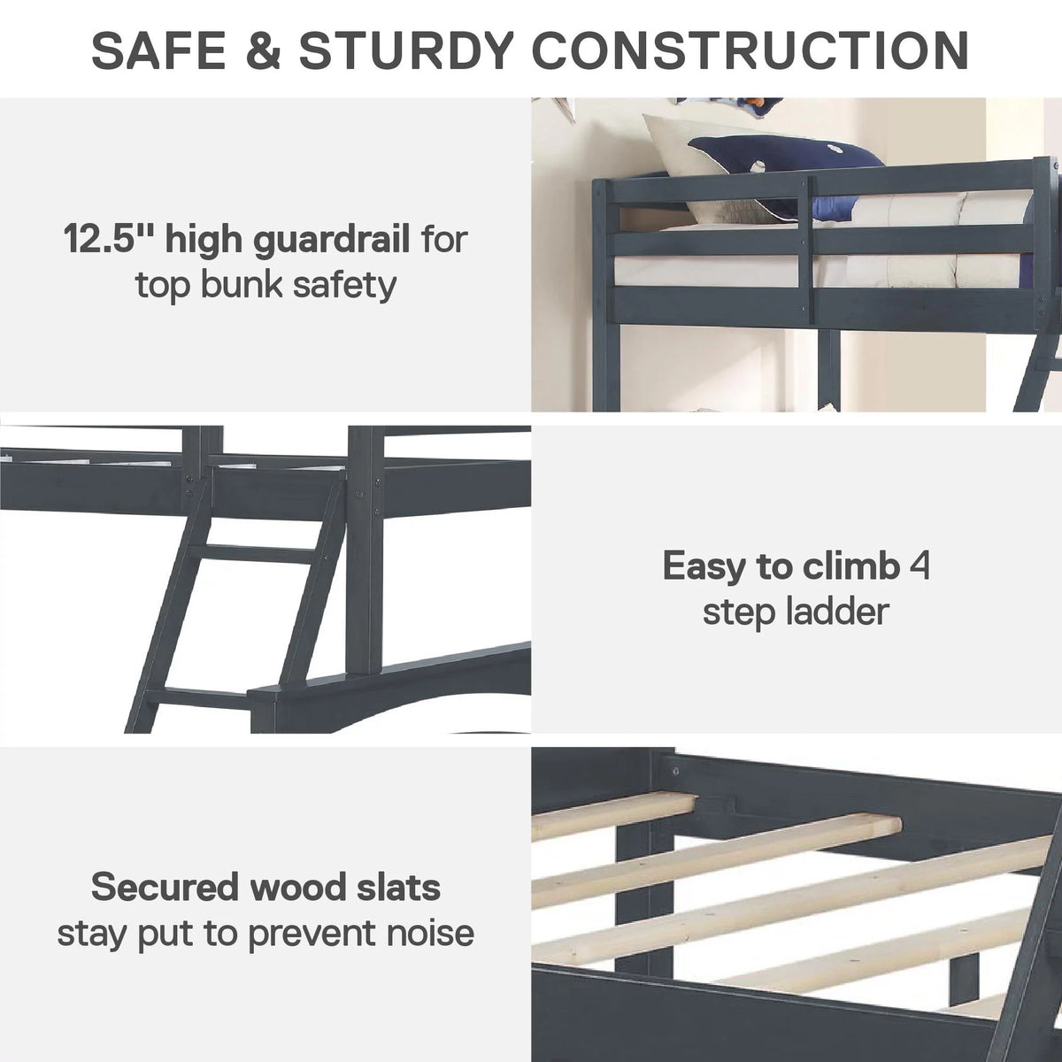 Gray Convertible Twin-Over-Full Bunk Bed I167608