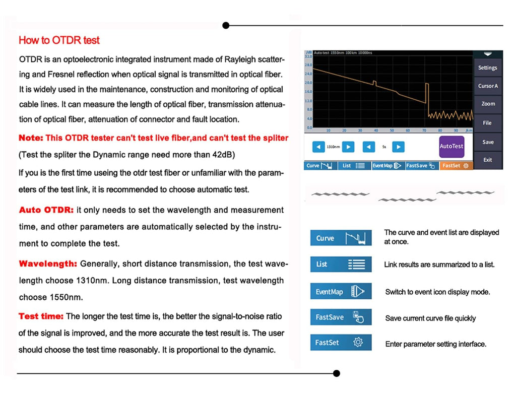 Single Mode OTDR 1310/1550nm 26/24dB Touch Screen Optical Network Tester D3475