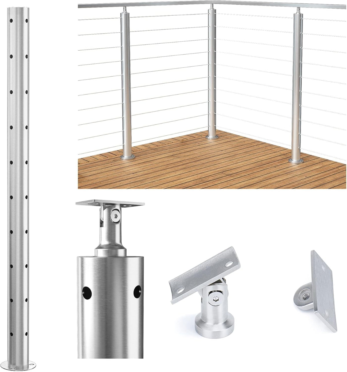 Round 36”x2.36” Stainless Steel Brushed Cable Railing Post Pack of 2 X895290