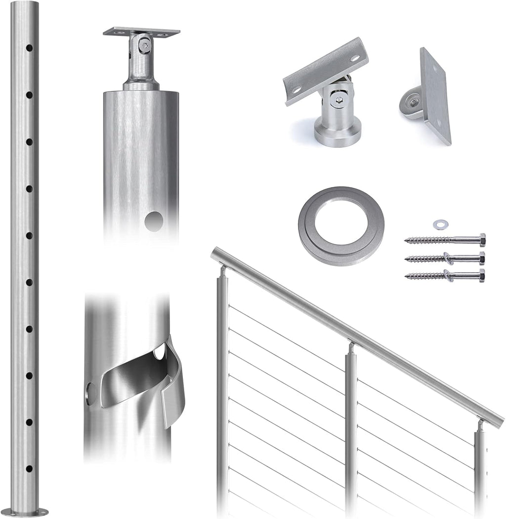 Round 36”x2.36” Stainless Steel Brushed Cable Railing Post Pack of 2 X895290