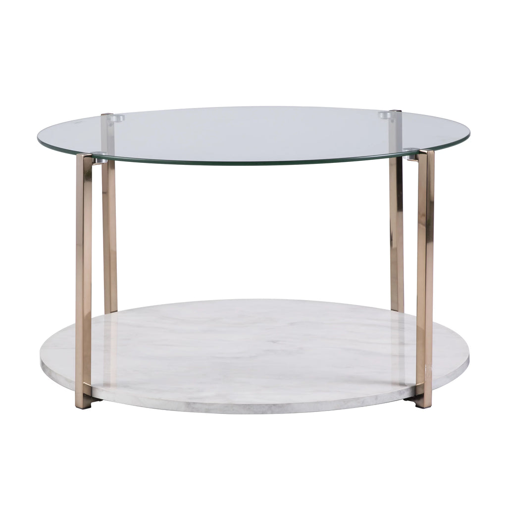 Modern Faux Marble and Glass Top Round Coffee Table B8870