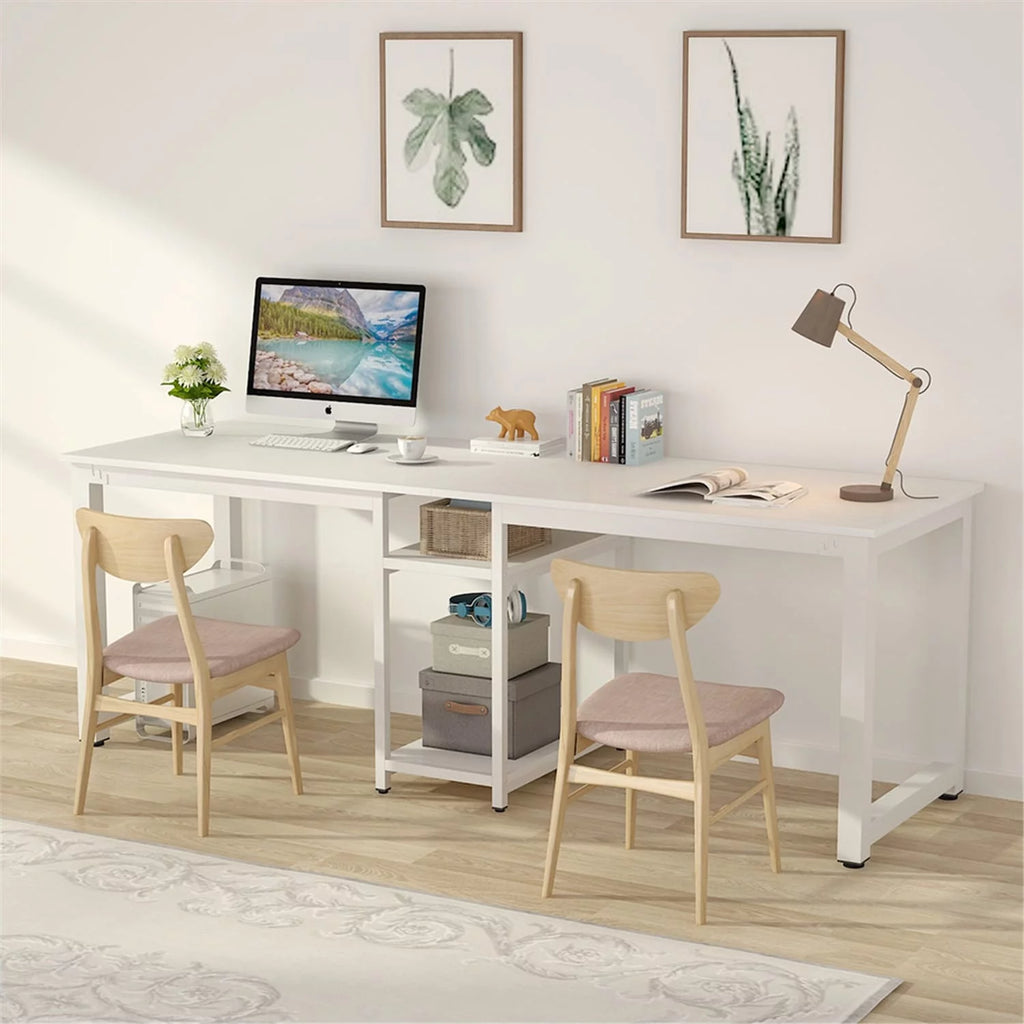 White 78 Inches Rectangle Computer Desk with Shelves G211940