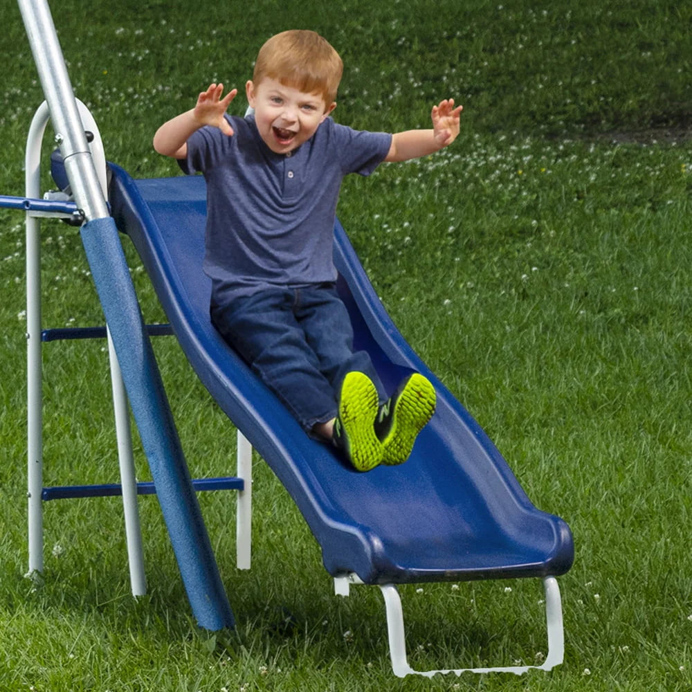 Metal Swing Set with 2 LED Swing Seats, Disc Swing, & Wave Slide Z7081