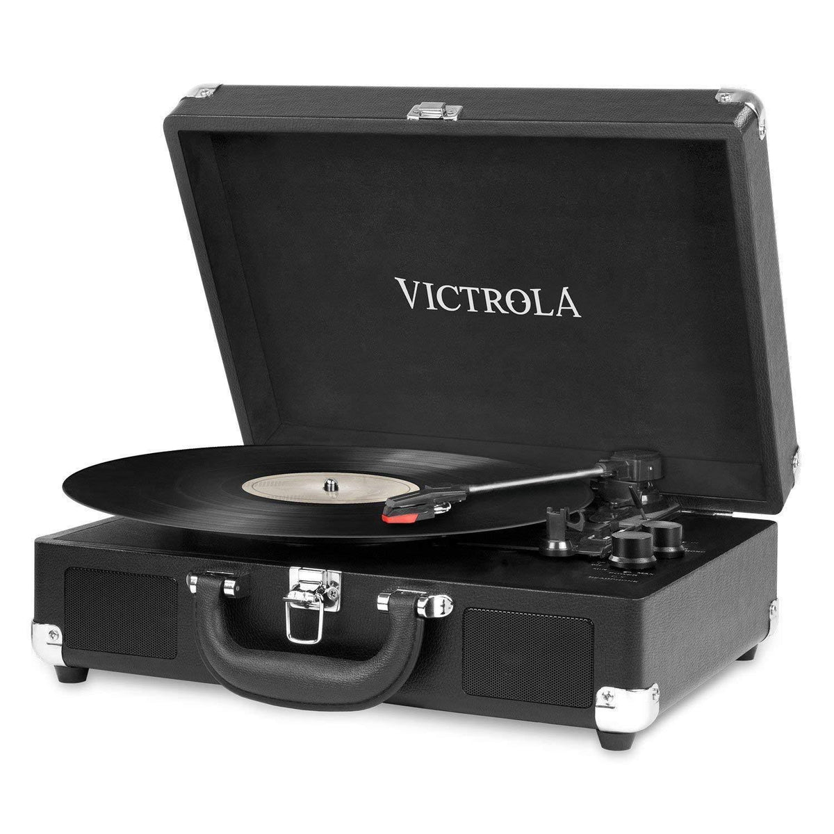 Black 3-Speed Bluetooth Suitcase Turntable with Speakers P661773