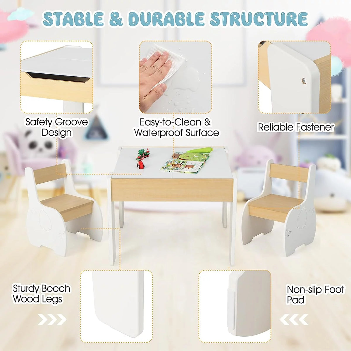 3 in 1 Kids Table and Chair Set with Storage I1084