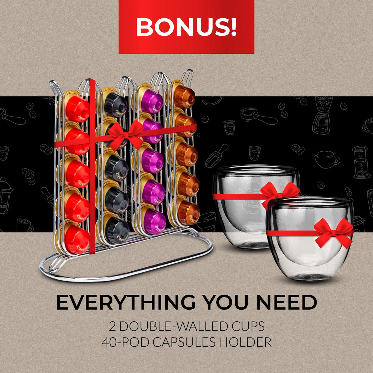 Espresso Machine Capsule Holder and Cups Bundle I970162