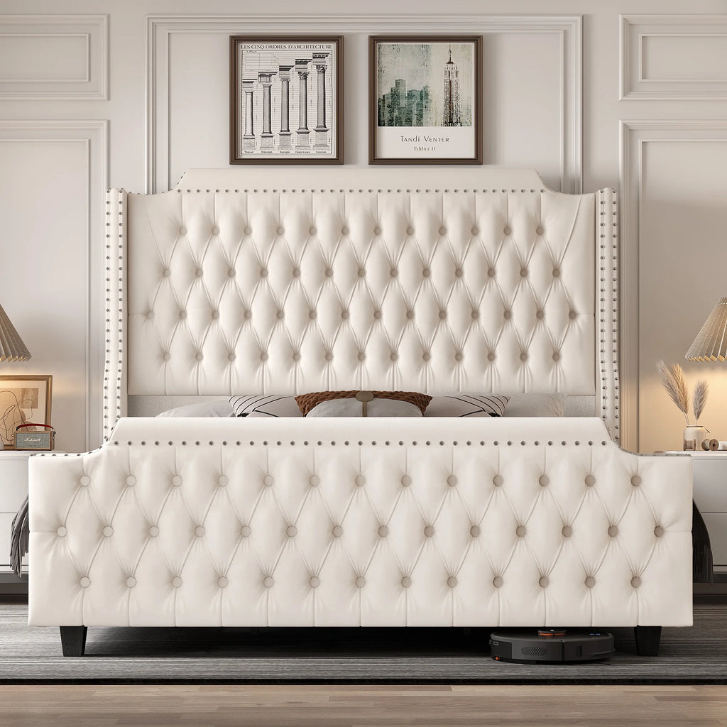 Queen Size Velvet Button Tufted Upholstered Bed with Headboard C710