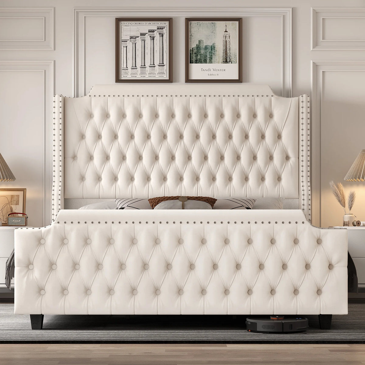Queen Size Velvet Button Tufted Upholstered Bed with Headboard C710