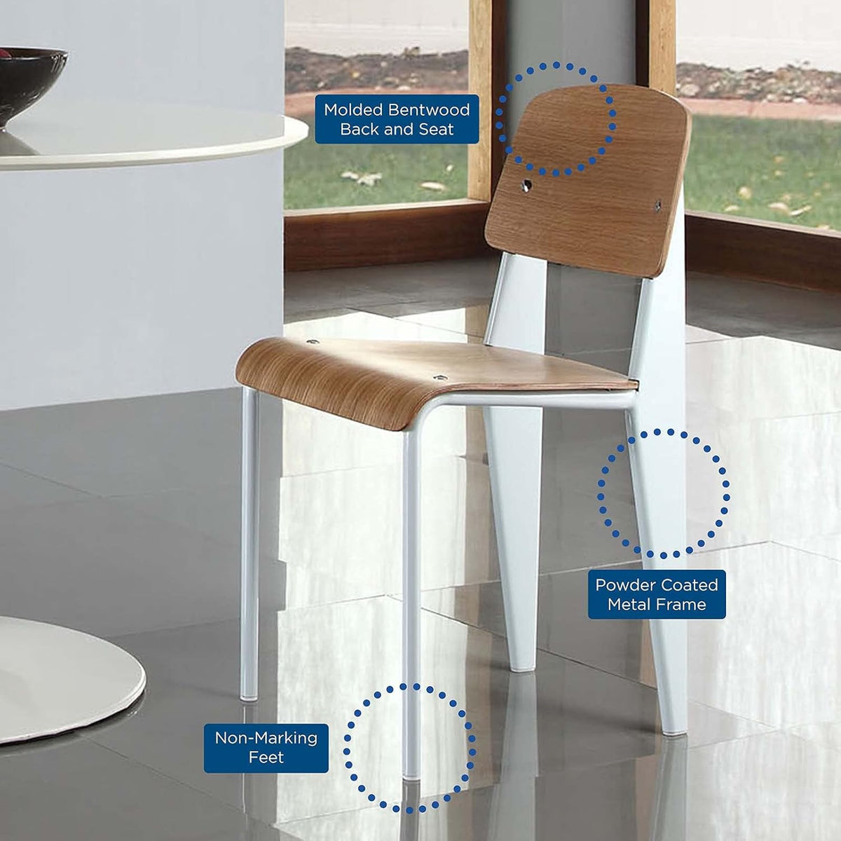 Natural White Wood and Metal Dining Chair E91044