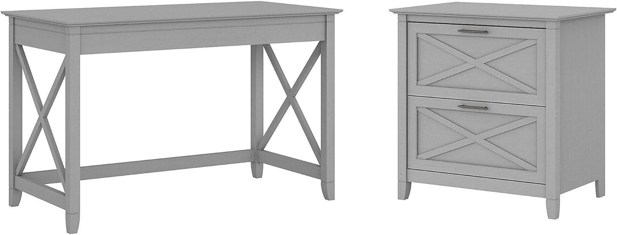 Linen White Oak Writing Desk with 2 Drawer File Cabinet B8729