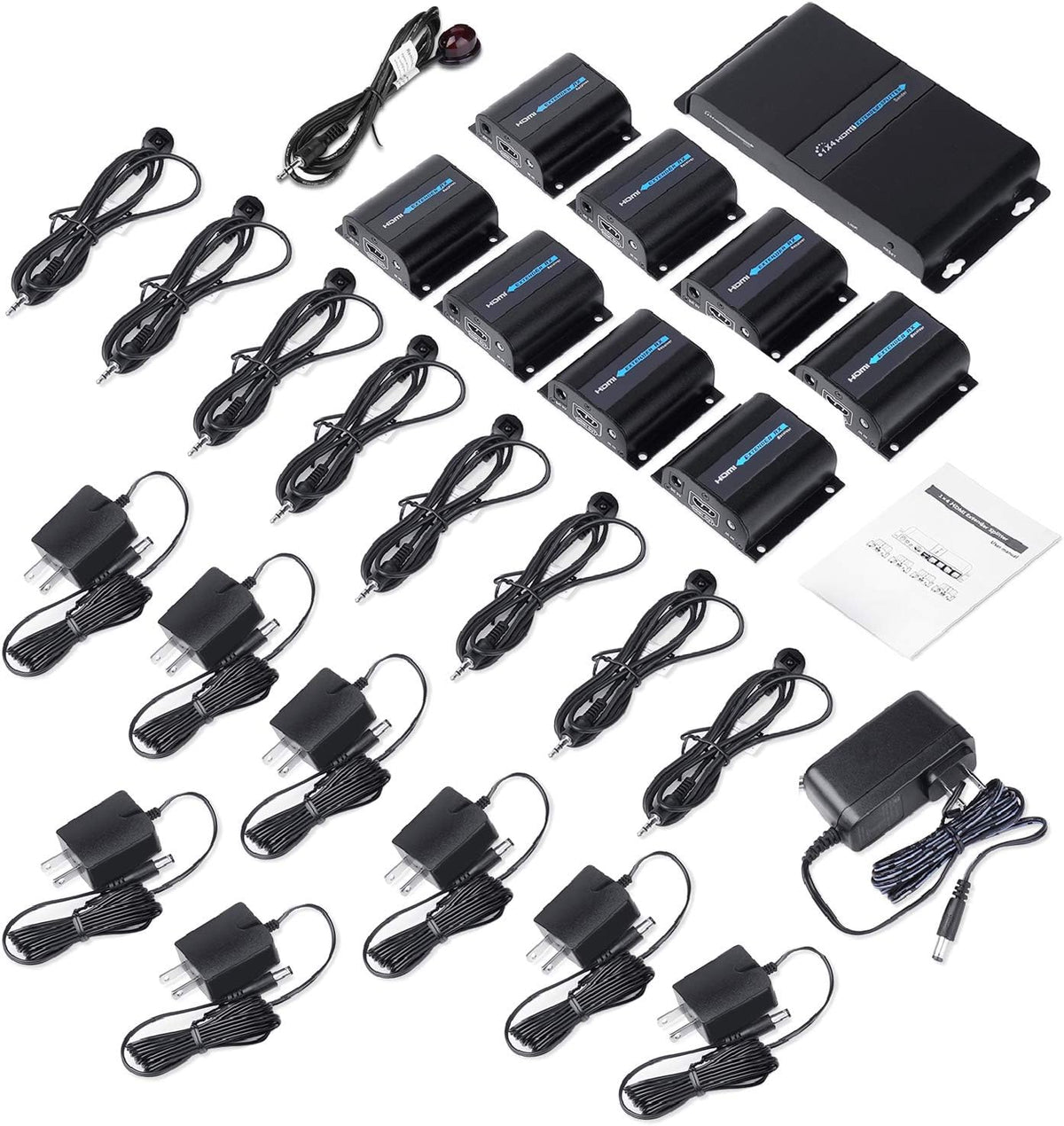 HDMI Extender Splitter over Ethernet Cat6/Cat7 Cable with IR Remote Control 8 Port 1 Input 8 Outputs Q33534