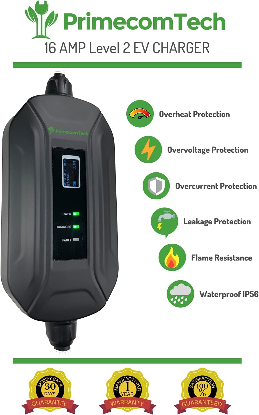 Level 2 EV Charger 220/240V 16A Portable EVSE Charging Cable D364