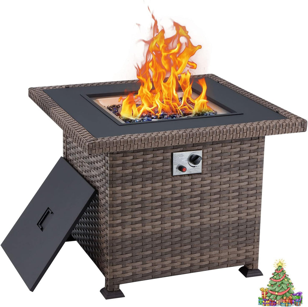 Propane Fire Pit Table 44in 50000BTU Auto-Ignition Smokeless with Cover and Blue Fire Glass Black K602887