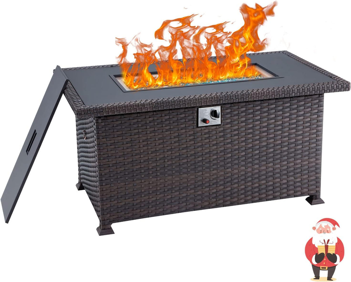 Propane Fire Pit Table 44in 50000BTU Auto-Ignition Smokeless with Cover and Blue Fire Glass Black K602887