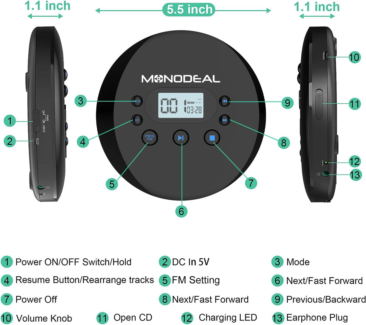 Portable CD Player with FM Transmitter L872427