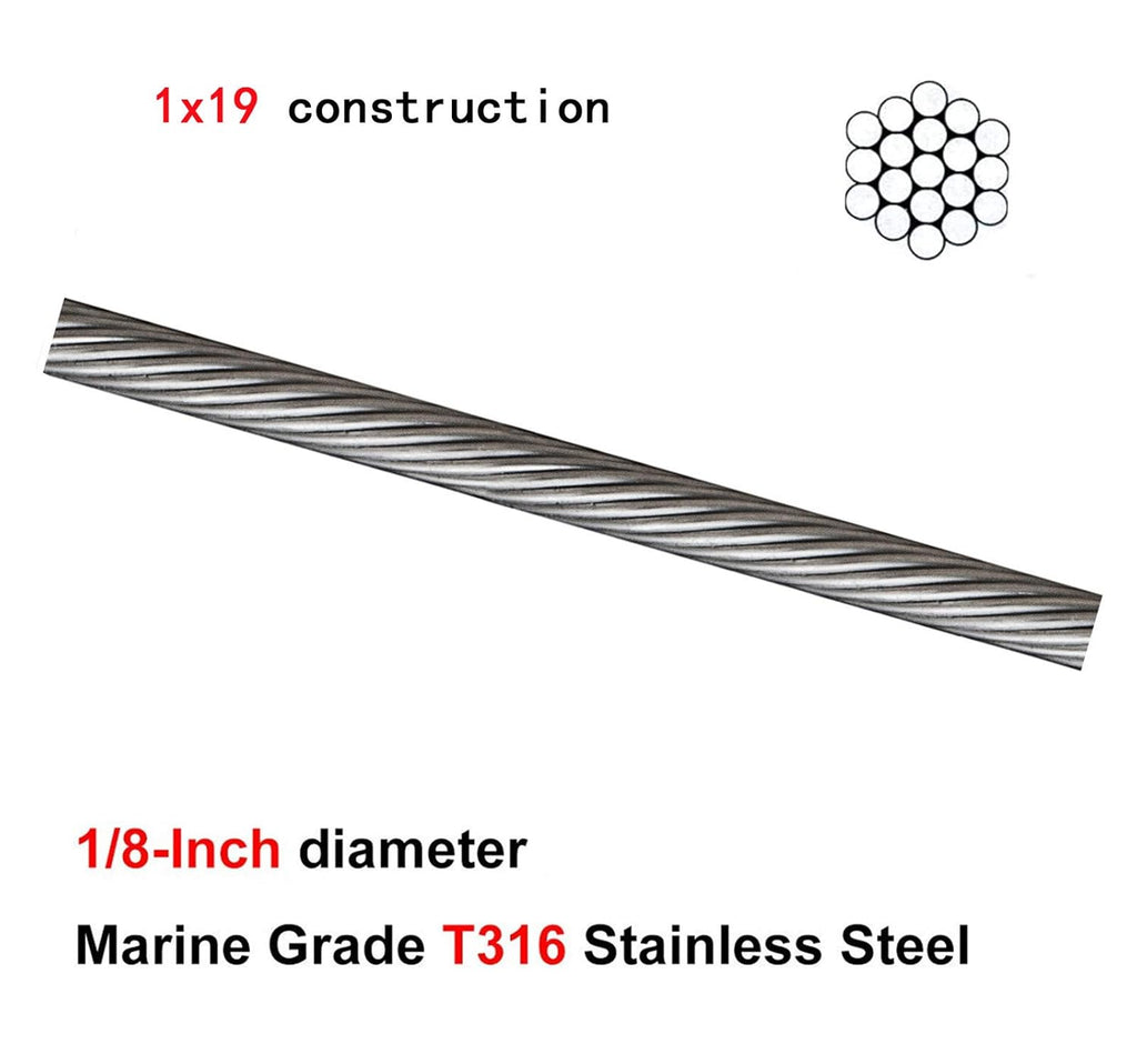 T316 Stainless Steel Wire Rope 1/8 1x19 Cable Y776544
