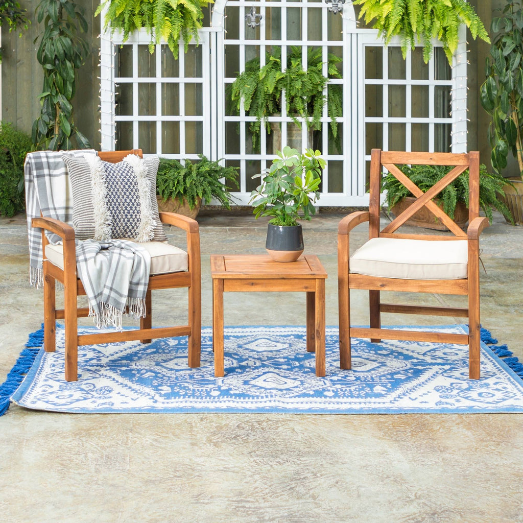 Brown 3-Piece Acacia Outdoor Chairs and Side Table Set D5084