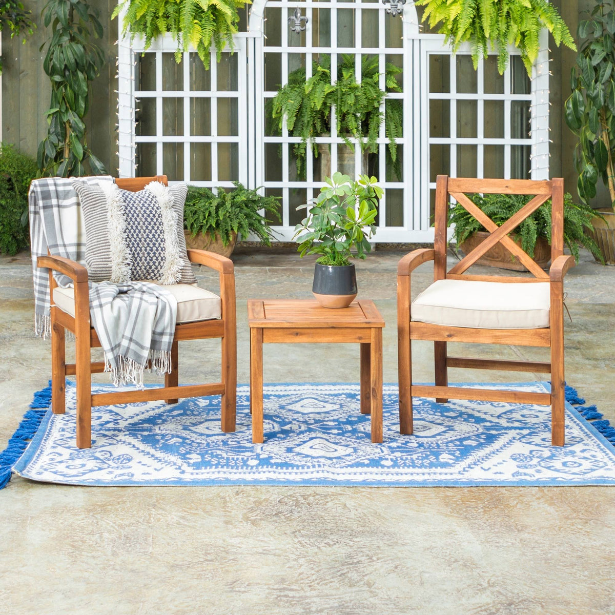 Brown 3-Piece Acacia Outdoor Chairs and Side Table Set D5084