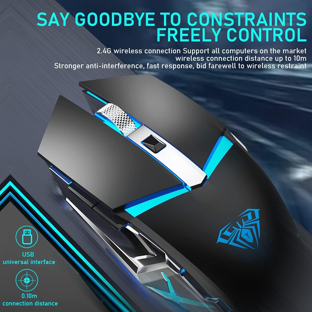 LED Wireless Gaming Mouse, 2.4G Rechargeable Ergonomic Optical, Black Pack of 2 P508514