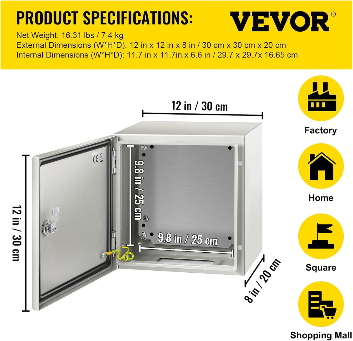 12 x 12 x 8'' NEMA 4X Steel Electrical Enclosure M630193