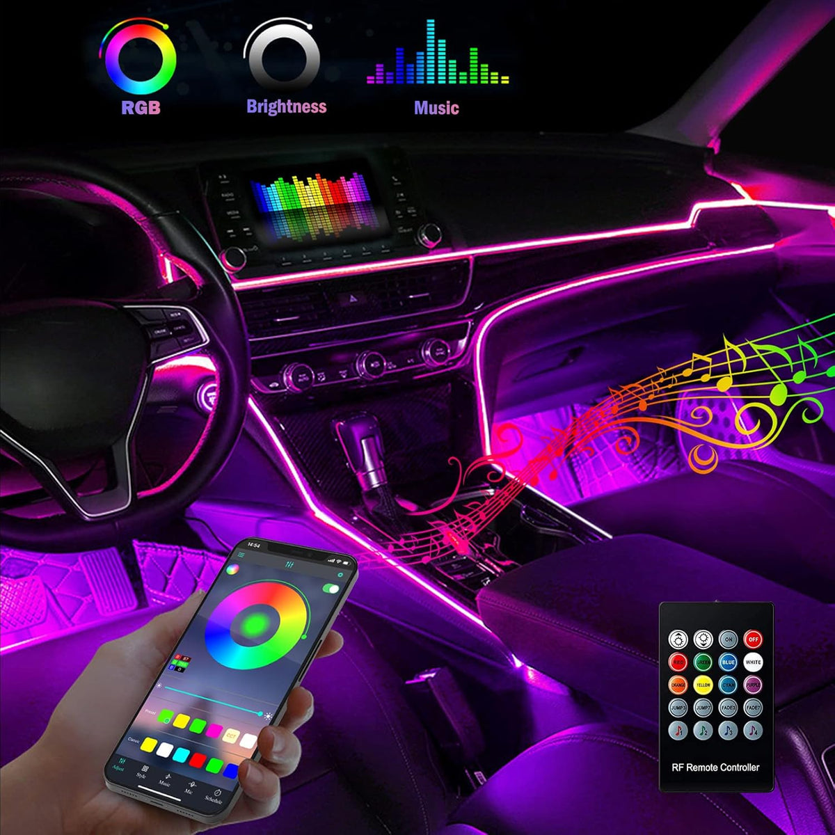 Car LED Strip Lights with Wireless APP and Remote Control P413084