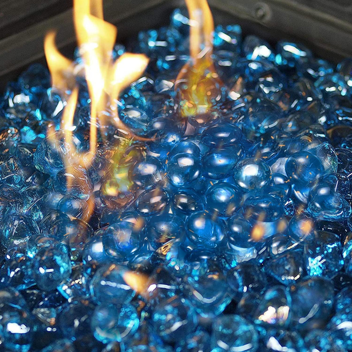 Propane Fire Pit Table 44in 50000BTU Auto-Ignition Smokeless with Cover and Blue Fire Glass Black K602887