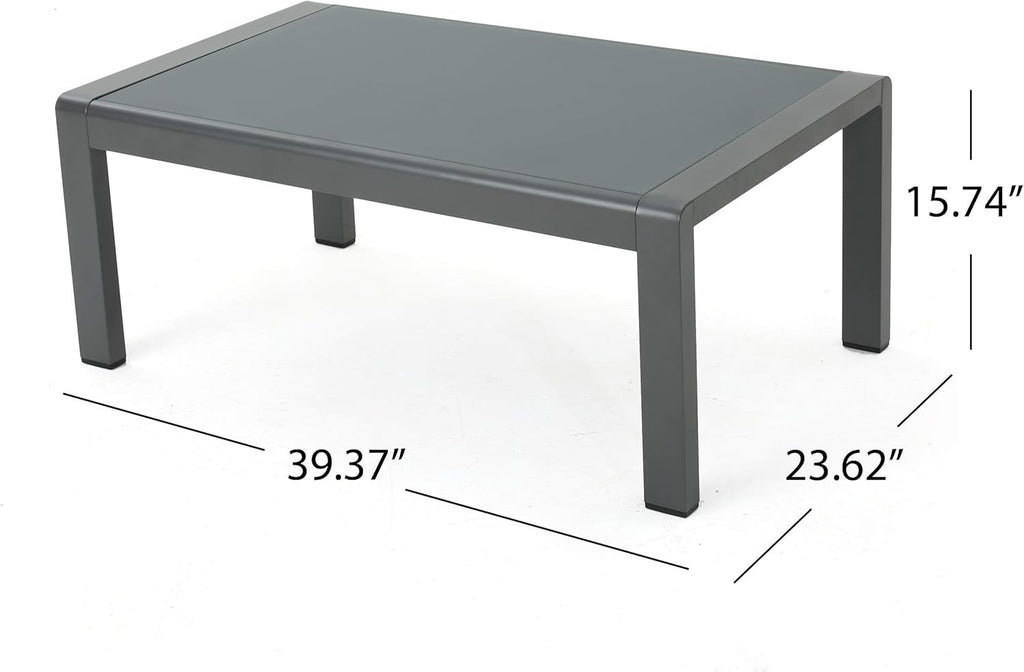 Grey Aluminum Outdoor Coffee Table with Tempered Glass Top I94452