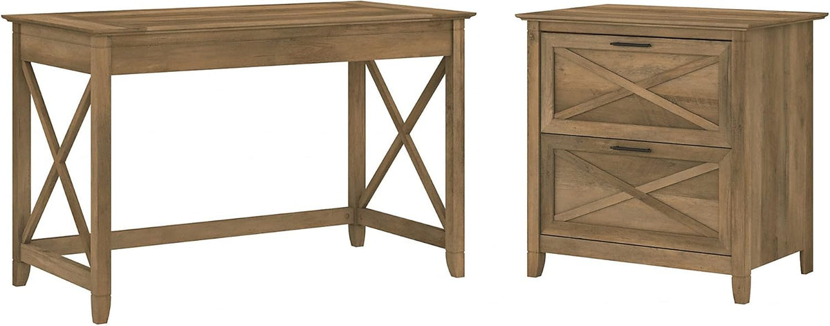 Linen White Oak Writing Desk with 2 Drawer File Cabinet B8729