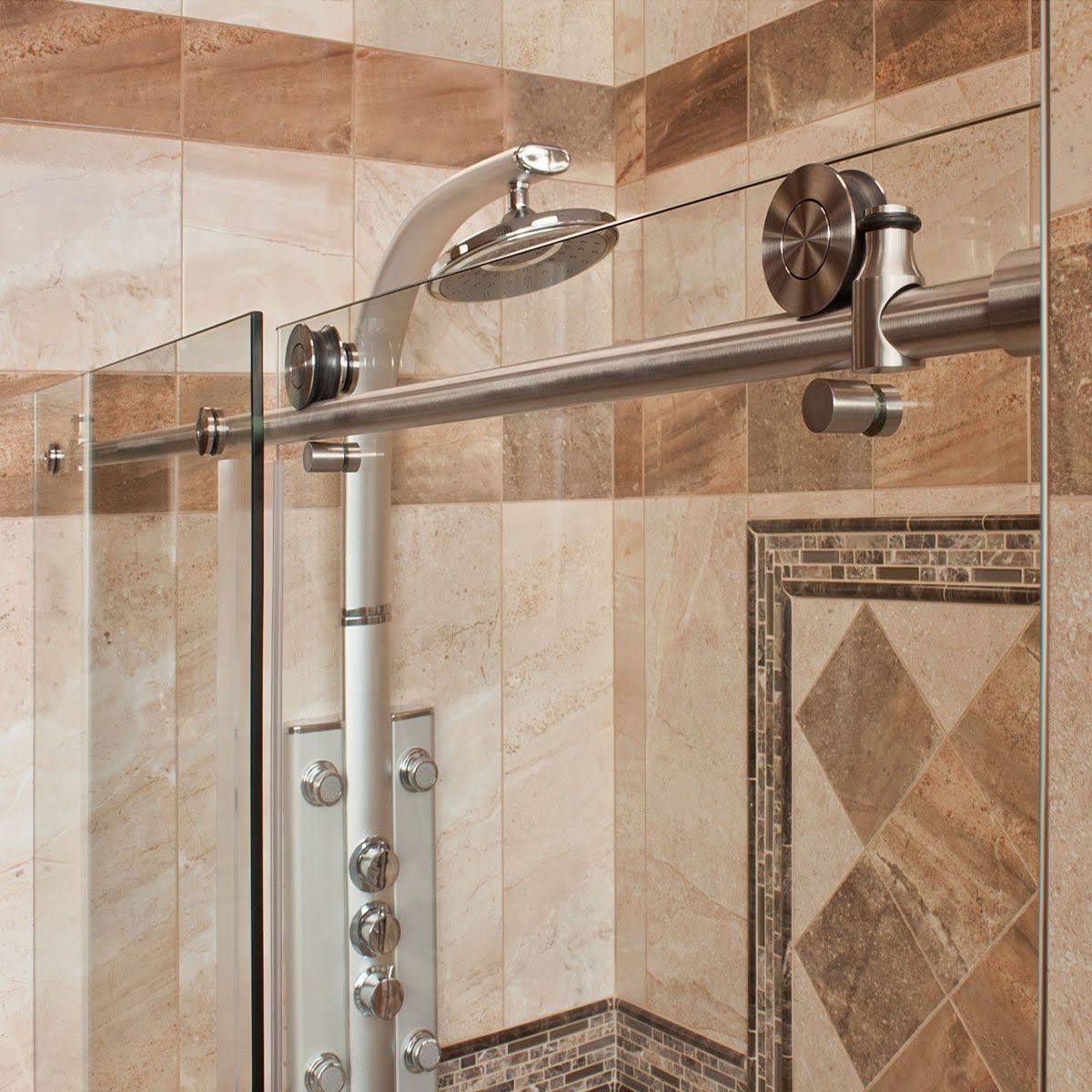 Chrome 56-60W x 76H Sliding Shower Door with Stationary Panel C880465