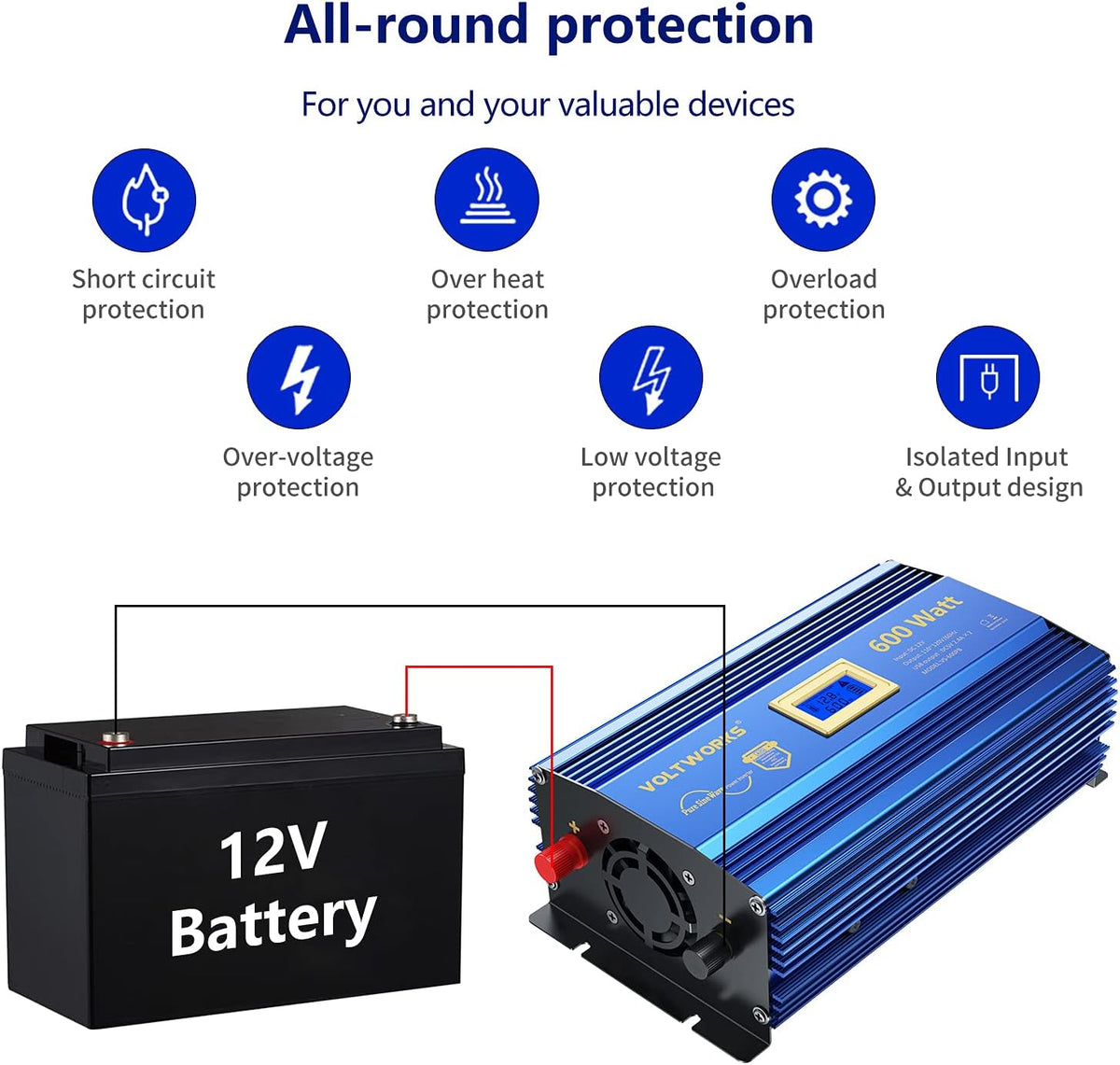 600 Watts Pure Sine Wave Power Inverter DC 12V to AC 110V 120V with USB Port & LCD Display Z263886