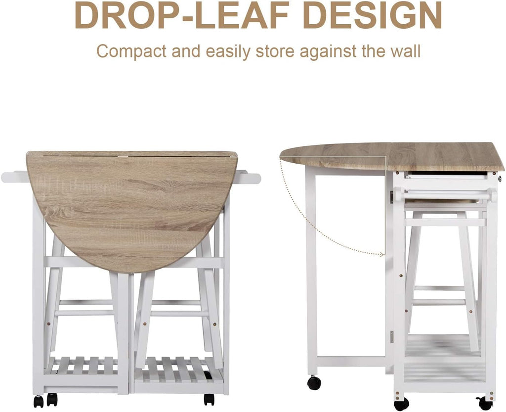 Wood Breakfast Cart with Drop Leaf 2 Drawers S44645
