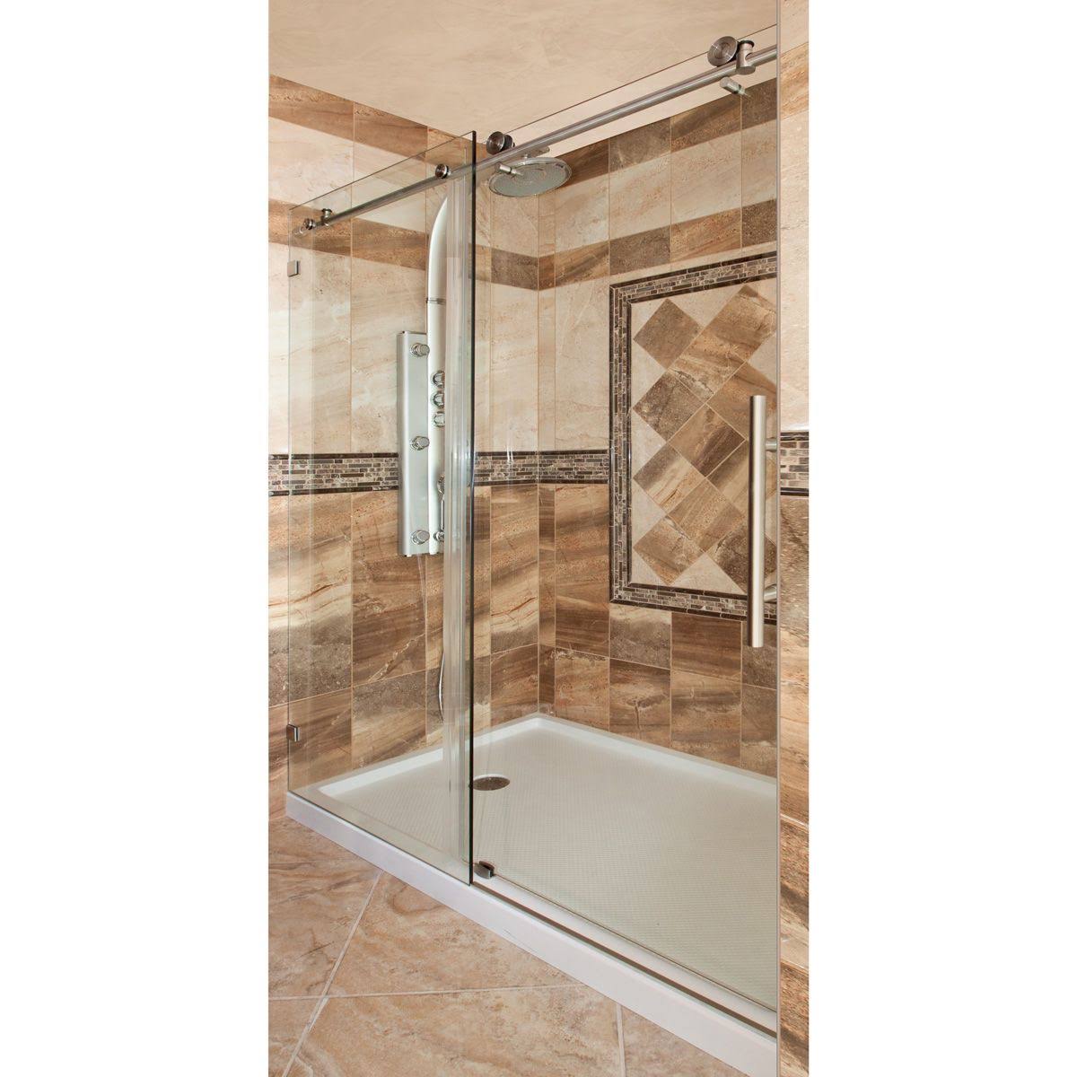Chrome 56-60W x 76H Sliding Shower Door with Stationary Panel C880465