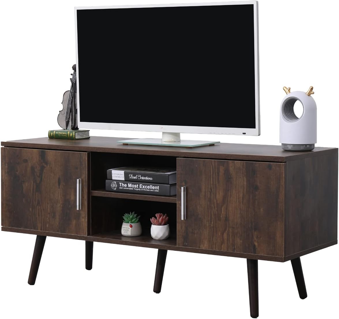 Mid-Century TV Stand with 2 Storage Cabinet and Open Shelf K56468