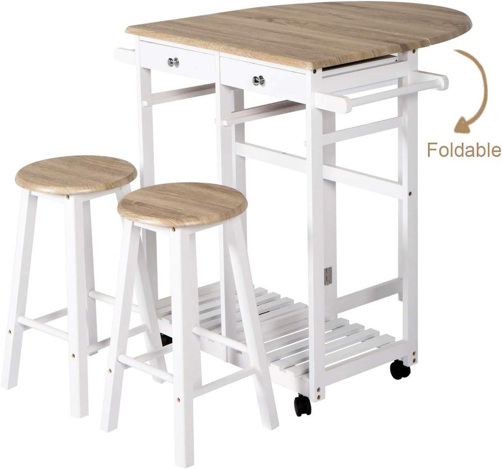 Wood Breakfast Cart with Drop Leaf 2 Drawers S44645