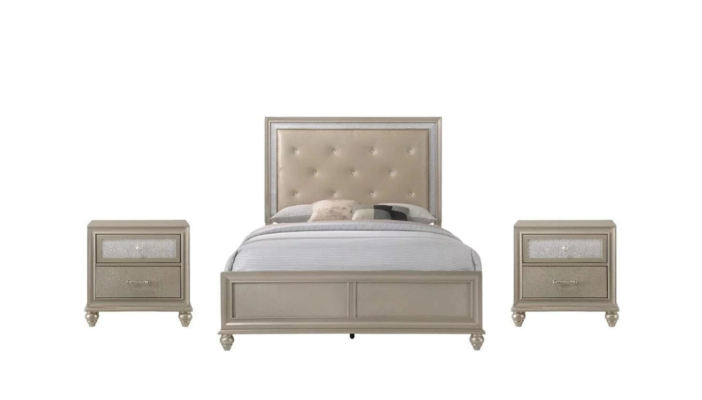 Champagne Finish Tufted 3pc Full Size Bedroom Set X6384