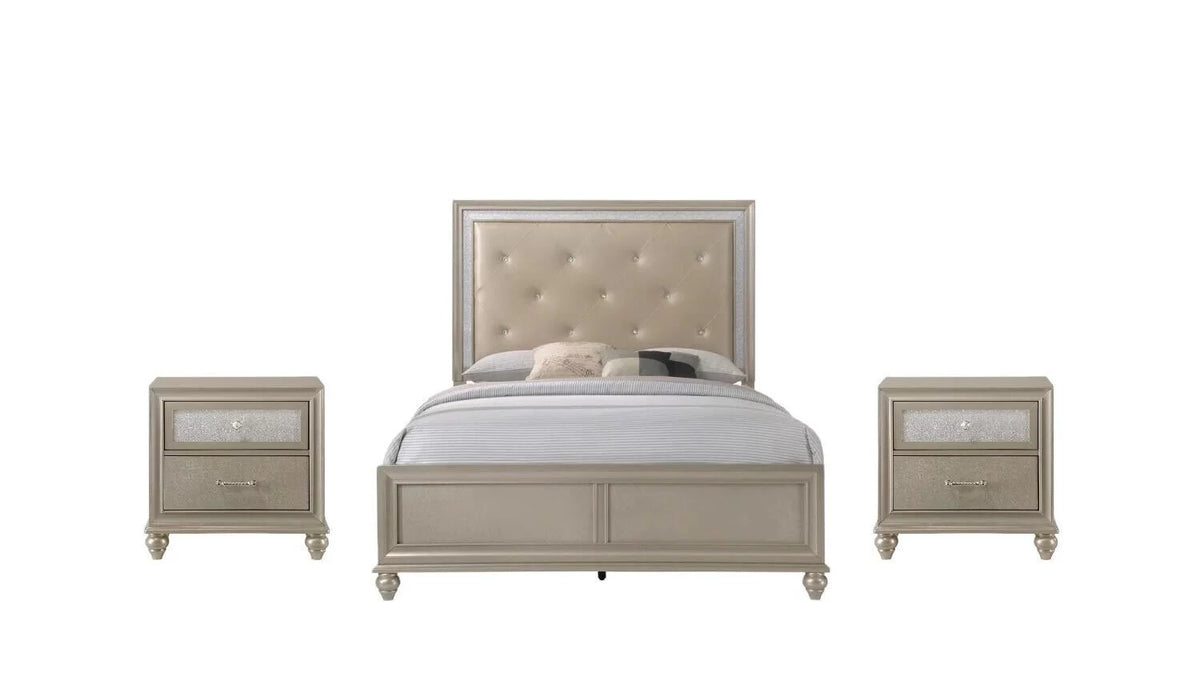 Champagne Finish Tufted 3pc Full Size Bedroom Set X6384