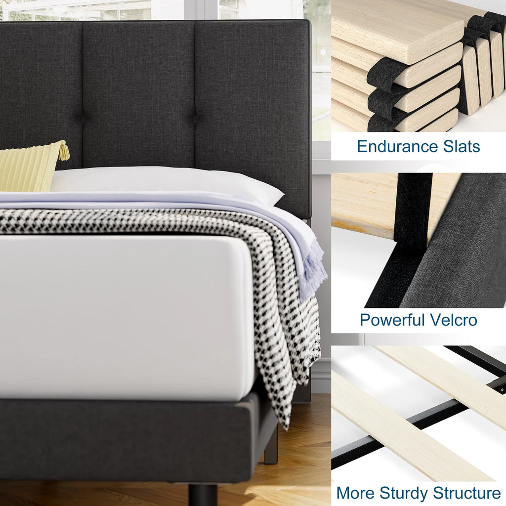 Queen Size Fabric Upholstered Platform Bed Frame E29204