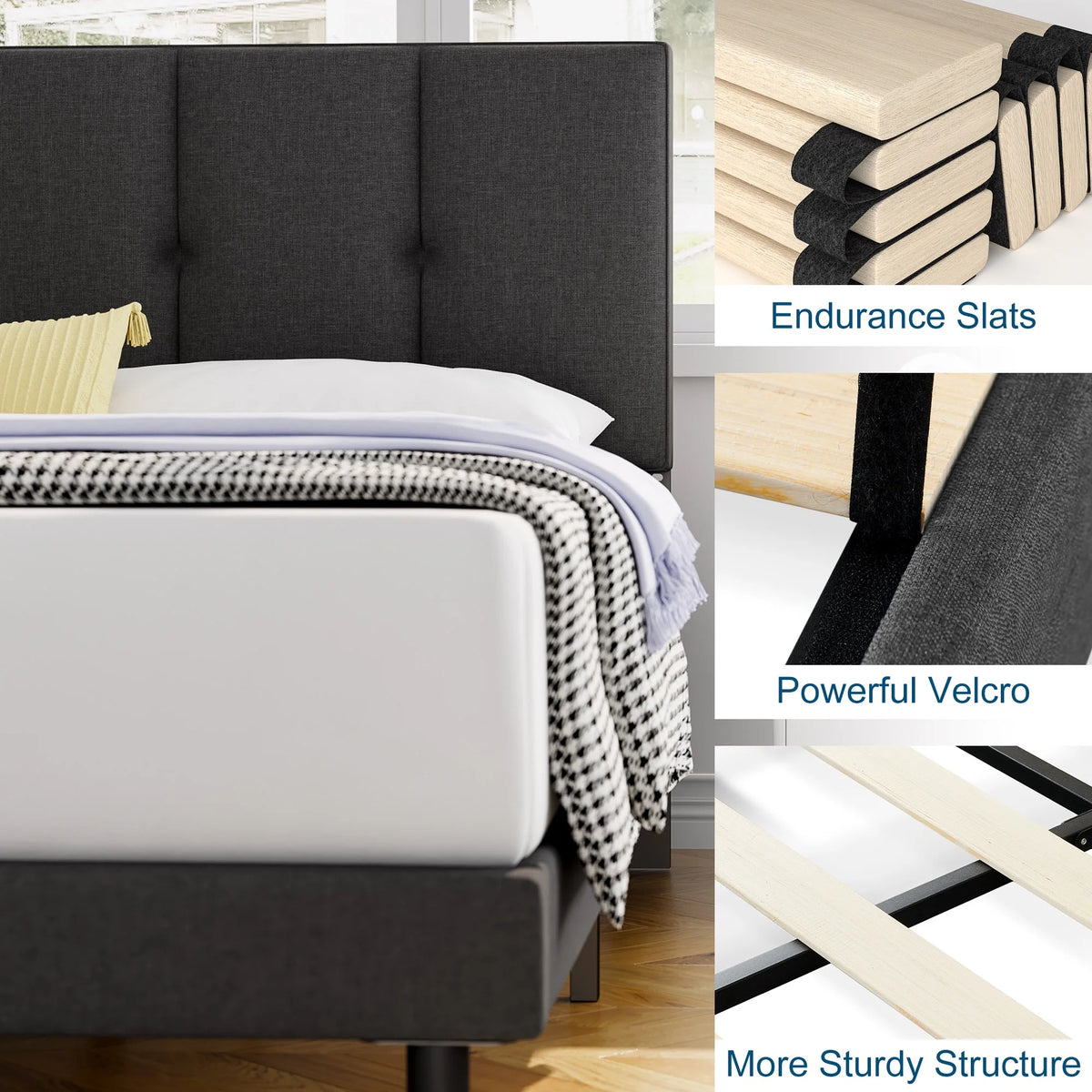 Queen Size Fabric Upholstered Platform Bed Frame E29204