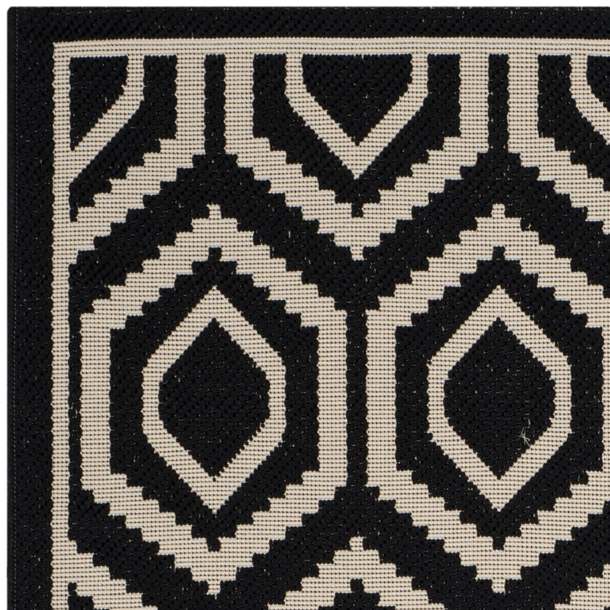 Black Beige Geometric Indoor/Outdoor Area Rug J346